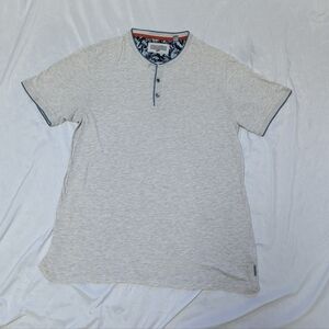 Ted Baker Heathered Grey Short Sleeve Fitted Henley Shirt Size 5